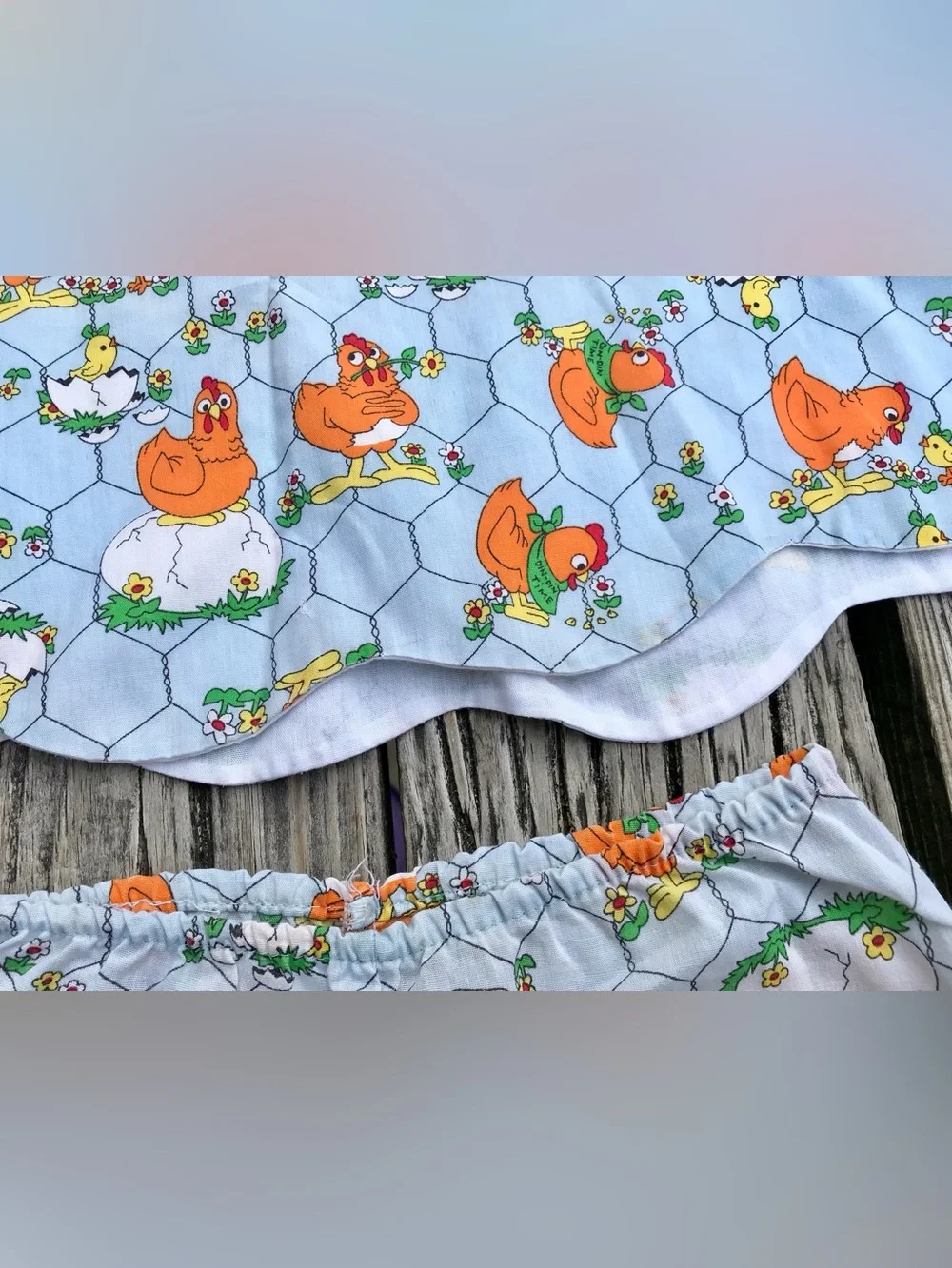 Vintage 80s Girls 2 Piece Matching Chicken Coop Outfit Swing Top Bloomers
